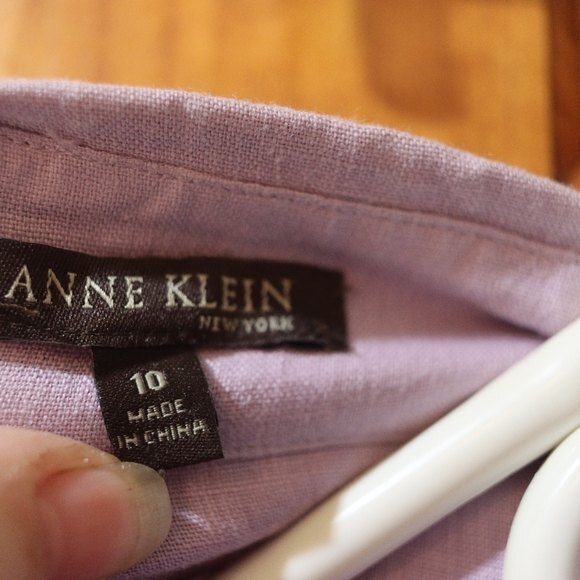 Anne Klein Lavender Button Down Pleated Long Sleeve Feminine Top 100% Linen 10 - Picture 12 of 13